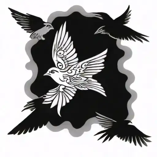 Three Swallows On Upper Left Chest Tattoo Black And White For Family And Tradition