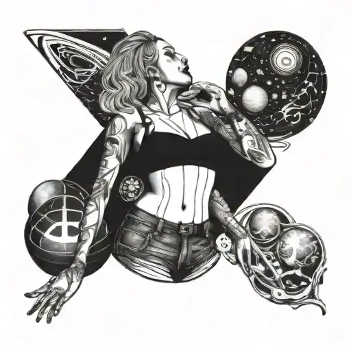 Lines In An Aesthetic Way And The Torso Of A Woman In A Skirt Leaning On A Bmw E92 And Planets