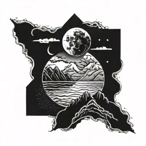 Breath Ocean And Mountain With Moon