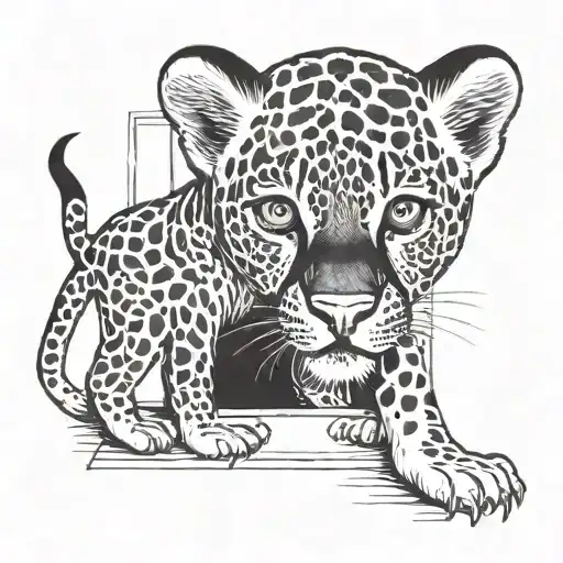 A Baby Panter Stading And Looking Into A Mirror To Se A Reflection Of Himsef As An Big Panter