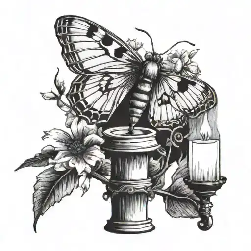 A Moth Sitting Next To A Fallen Yet Still Lit Candle Stick