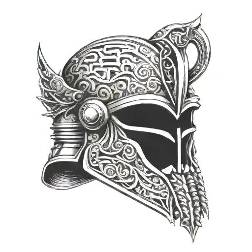 Ancient Warrior Helmet With Modern Guns Integrated Into The Design