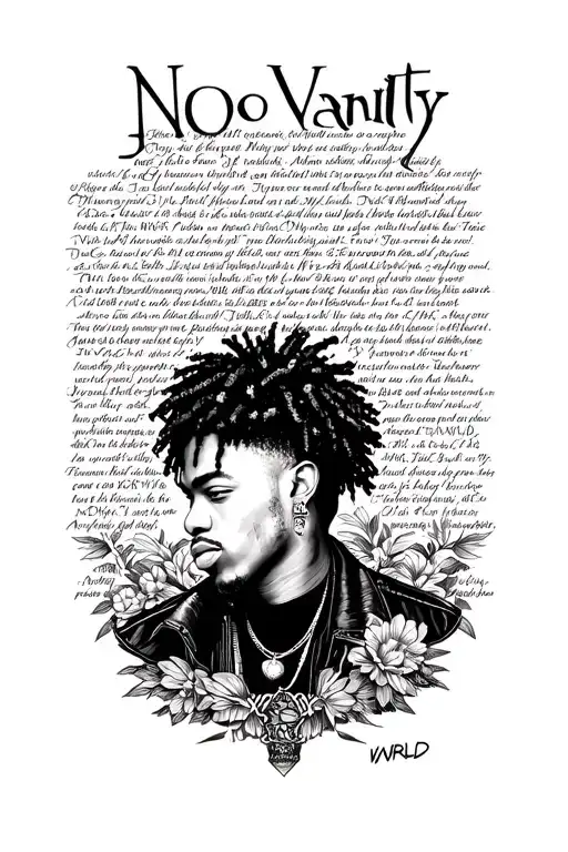 The Words No Vanity With A Portrait Of Juice Wrld Surrounded By Lyrics