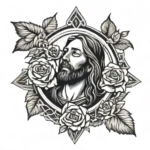A Sleeping Jesus Christ Surrounded By Peaceful Roses