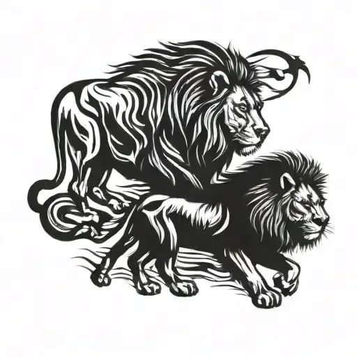 Lion And Son Walking Along