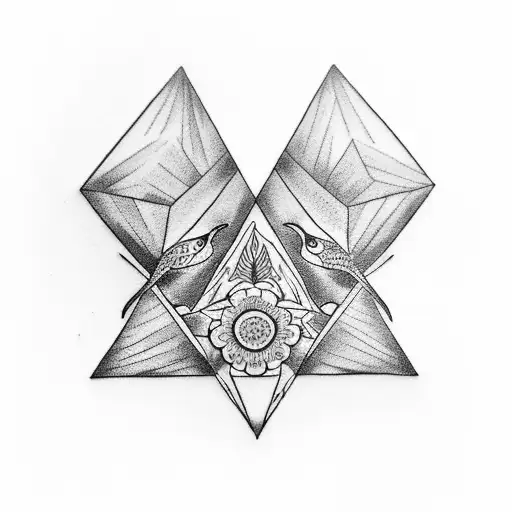 A Small Flower In A Triangle And Flying Bird