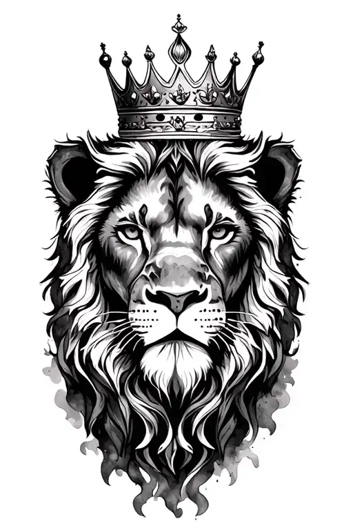 Crowned Lion Head With Watercolor