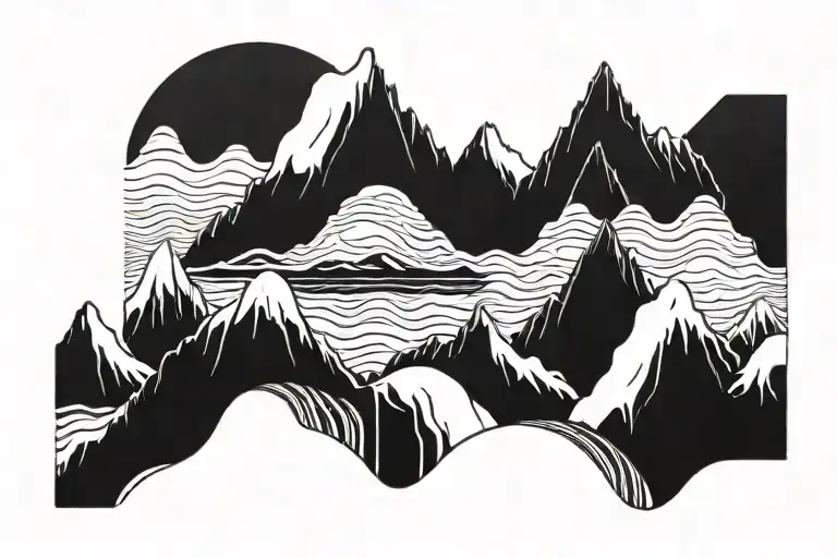 Surf Wave Mountain Range Silhouette