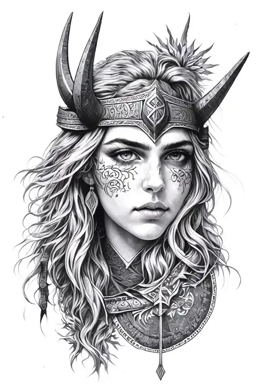 Exotic Mysterious Viking Woman Facial Image Nordic Runes