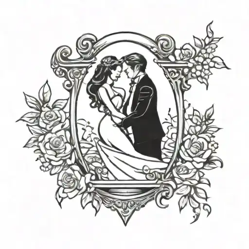 Wedding Scene In Hourglass Tattoo Design