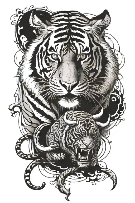 Tiger With Bull