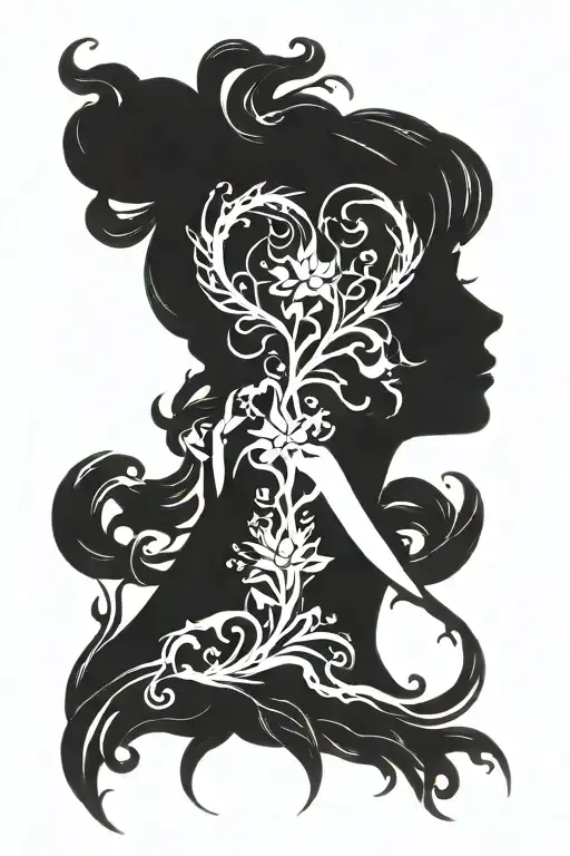 Silhouette Woman With Twin Flame Symbol In Her Silhouette Mysterious Dark