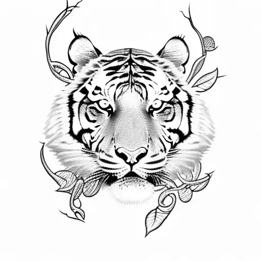 Tiger Skull With Vines Hanging Off Of It