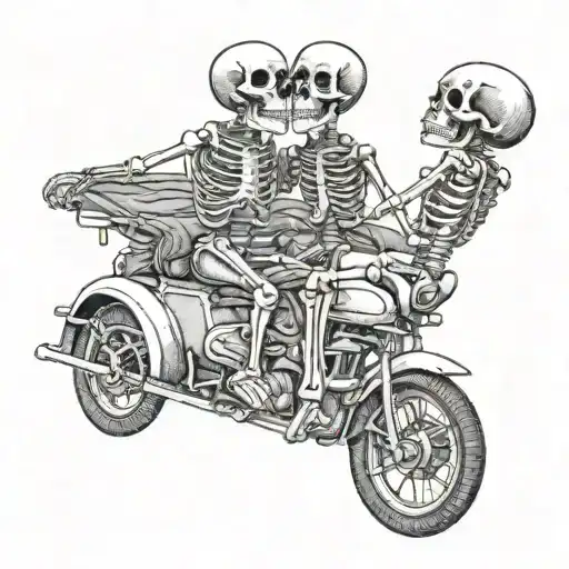 Two Skeletons In Love Sitting In Vintage Car