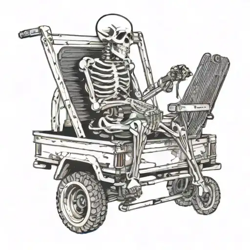 Two Skeletons In Love Sitting In The Back Of A Truck