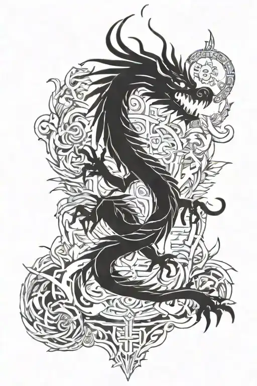 Dragon Around Trishul And In The Center The Should Be Om And Karam Below That Wolf Owl