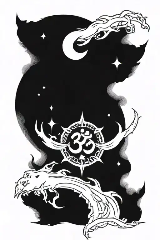 Trishul And Om With Karam Sign With Moon