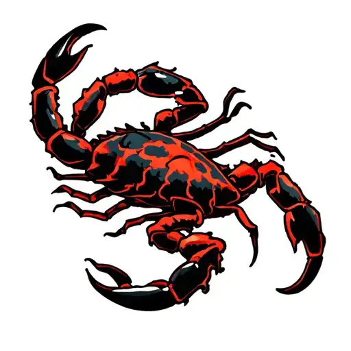 Black And Dark Red Scorpio On Man's Fore Arm