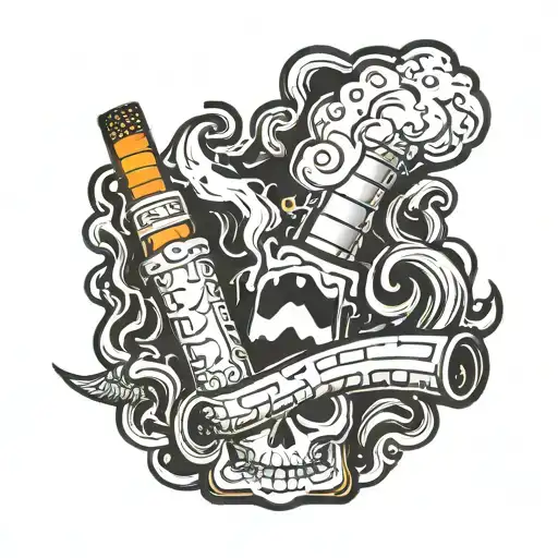 2D Cartoon Cigarette Burning Black And White