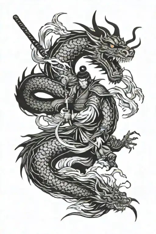 Samurai And Hanya And Japanese Dragon