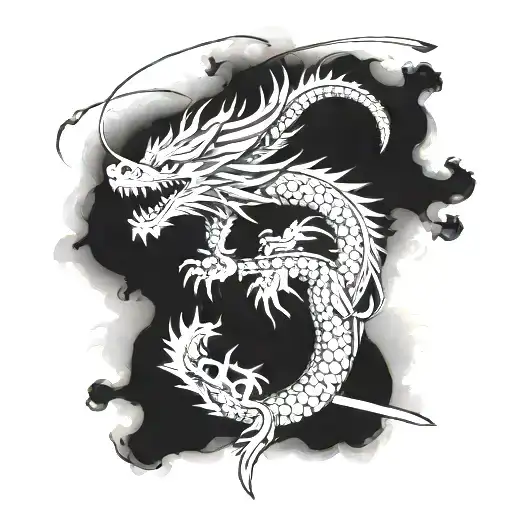 Japanese Dragon Hanya And Samurai Sword