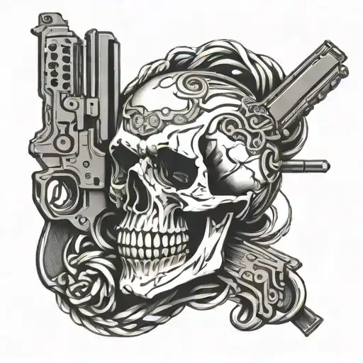 Skull And Guns Intertwined
