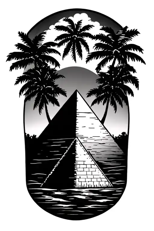 Pyramid Tattoo With Palm Trees Background Looking