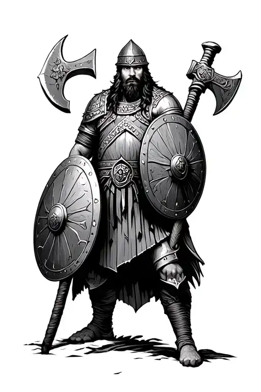 Slavic Warrior With An Ax And Shield