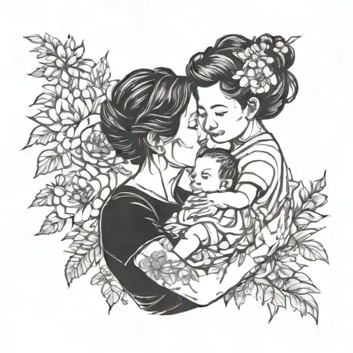 Mom Holding Her Child Incorporating July Birth Flower