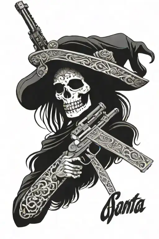 Santa Muerte Holding Ak 47 Gun