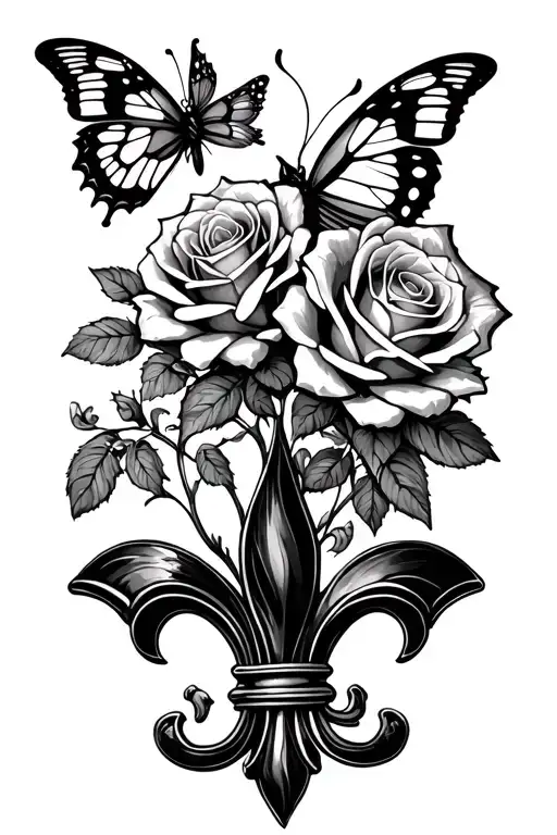 Roses And Butterflies And Fleur-de-lis