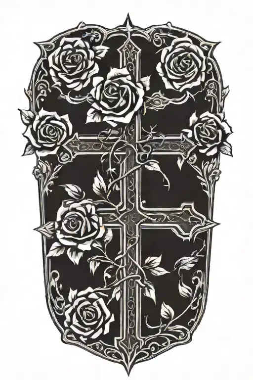 Three Crosses With Roses