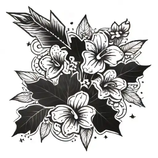 An Arrow Piercing Through A Bouquet Of Violets With A Trail Of Stars Behind It