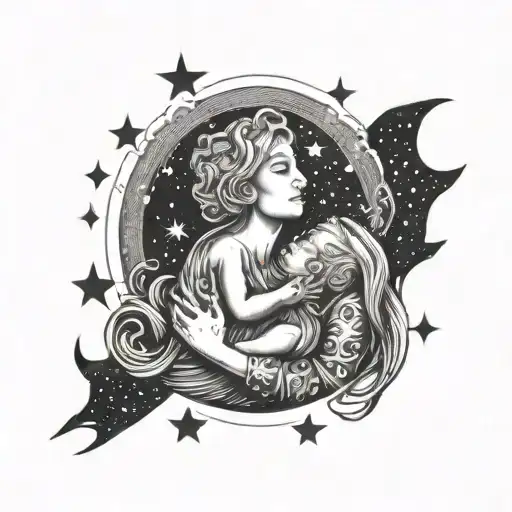 Celestial Mother Holding Her Child Under A Sky Full Of Stars