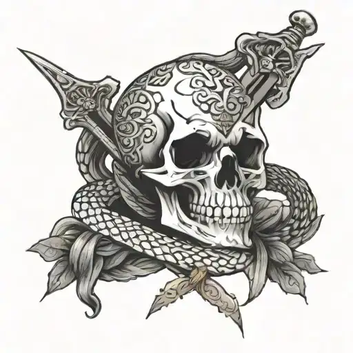 Skull And Snake Wrapped Around Sword