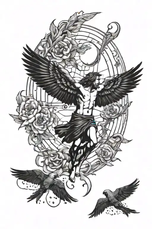Icarus Flying Too Close To The Sun With Intricate Linework Details