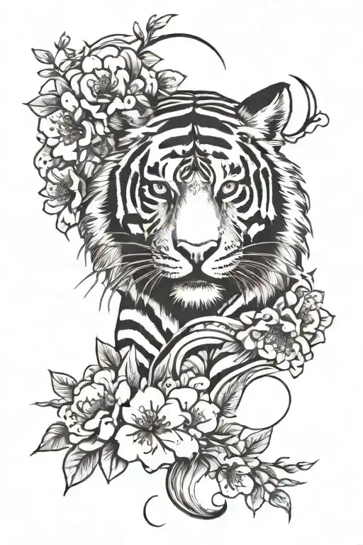 Sun And Moon Cherry Blossom Tiger