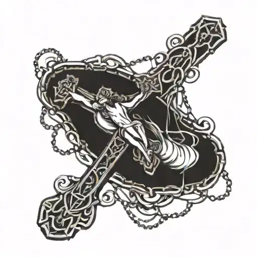 Cross With A Rosary Wrapping It