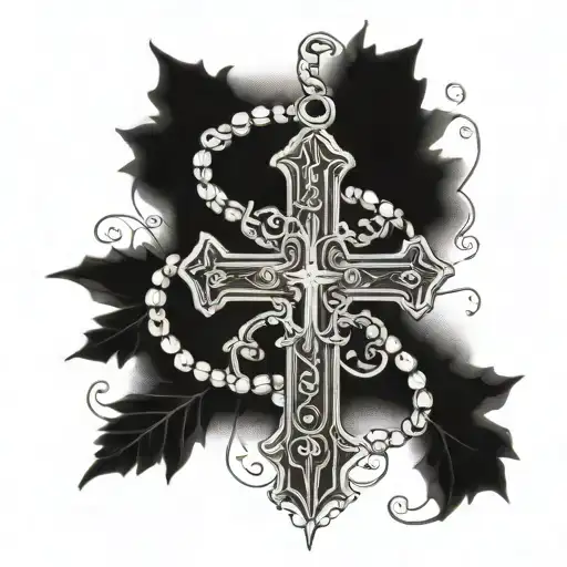 Traditioal Cross With A Rosary Wrapping It