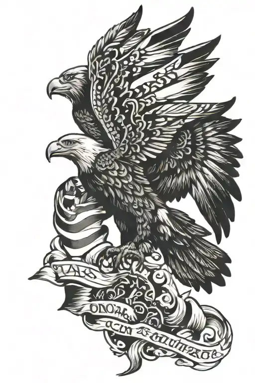 Flying Eagle Carrying A Flag With The Sentence In Varietate Concordia