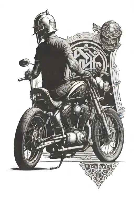 Ironworker Welding A Shovelhead Harley Motorcycle With Viking Runes In The Background