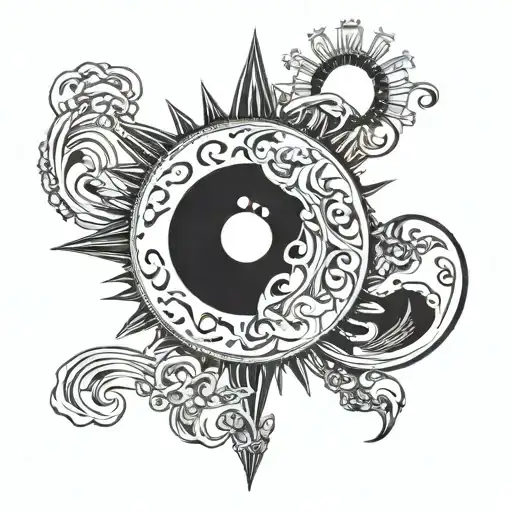 Yin Yang Symbol With Sun And Moon Representing Life And Death