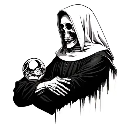 Hooded Skeleton Holding Two Silverballers In Crossed Arms In Nun's Robes