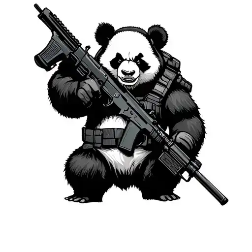 Angrypanda Wearing Tactical Gear And A Ar-15
