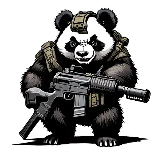 Angry Panda Wearing Tactical Gear Holding A Ar-15
