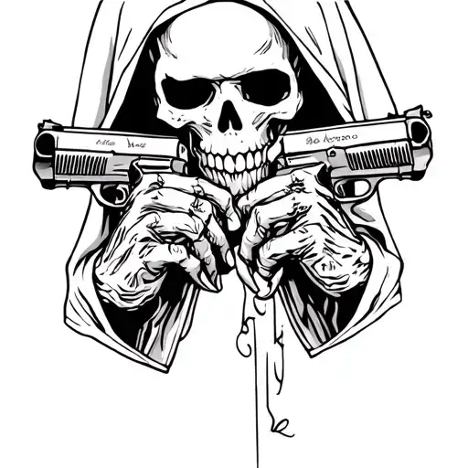 A Hooded Skeleton With Pistols Crossed In His Hands