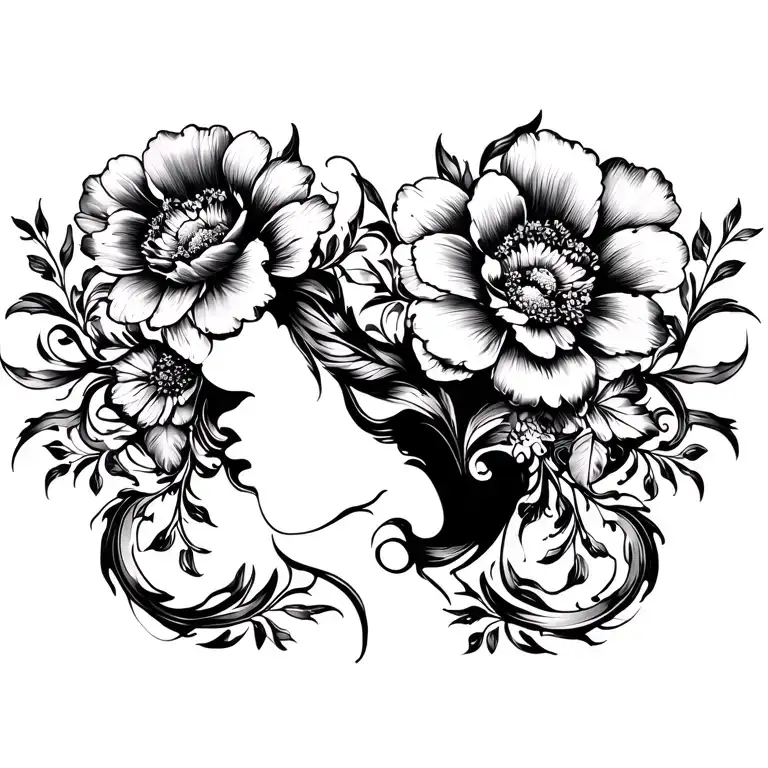 Dark And Big Floral Coming From Shoulders And Back Covering Full Chest