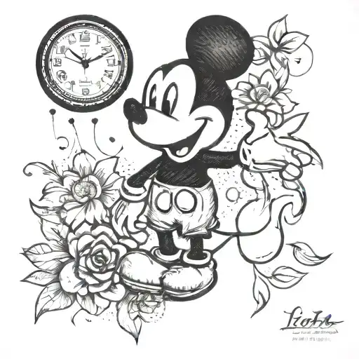 Mickey Mouse With Clock And Date Name Lena Abd Hearts