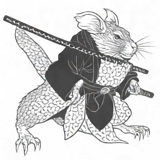 Aggressive Rat Samurai In A Kimono And An Axe On The End Of His Tail