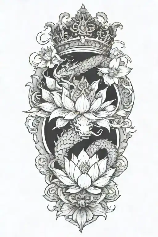 Crown With Lotus Flowers And Dragon